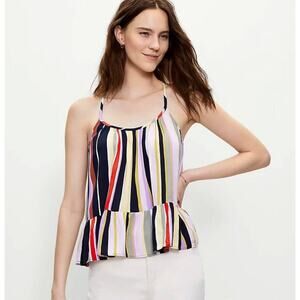 LOFT Peplum Tank Top Size L Striped Racerback Ruffle Hem Boho Beach Retro Summer